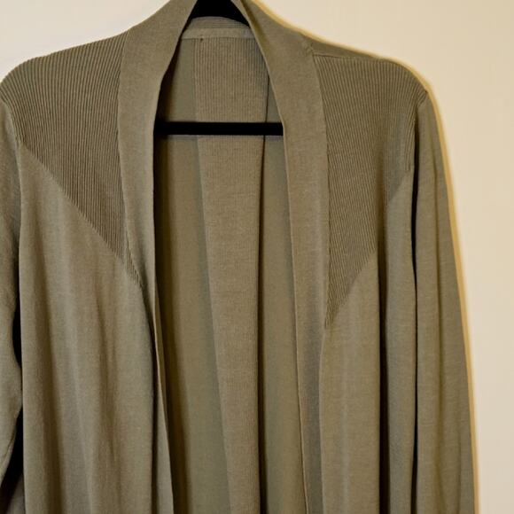 Long Olive Open Front sweater size Large - Picture 3 of 6